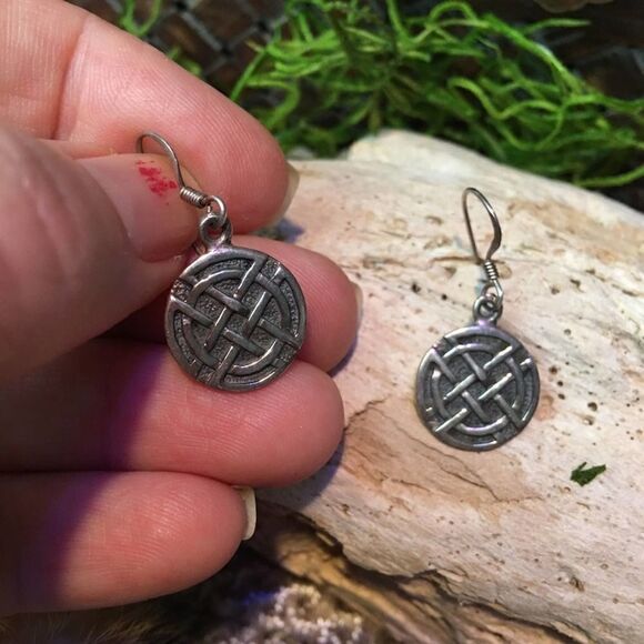 Celtic Sterling Silver Disc Earrings - Picture 3 of 5